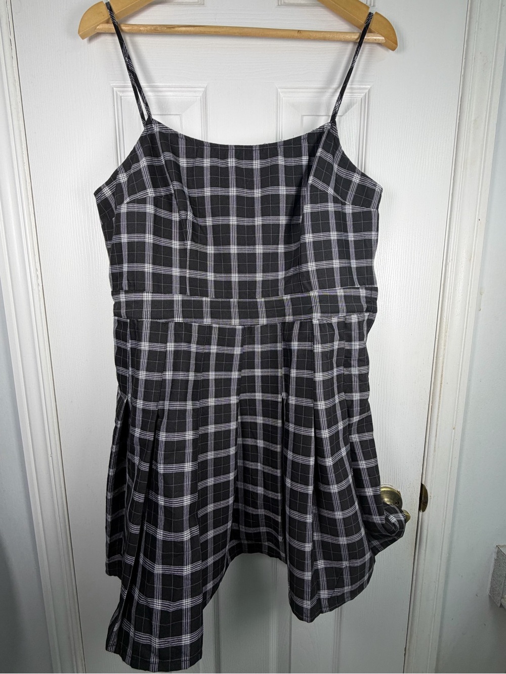 H&M Divided Black Gray Plaid Mini Dress Women's L NWT Preppy Academia A-Line